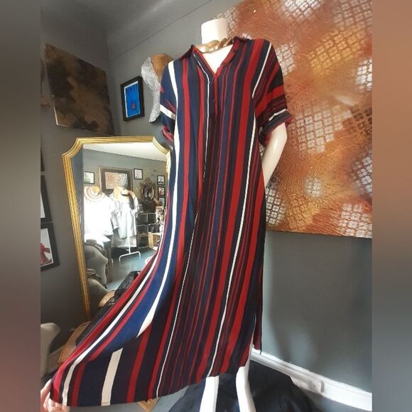 Zara Striped Navy and Red Midi Tunic Dress - Picture 7 of 16